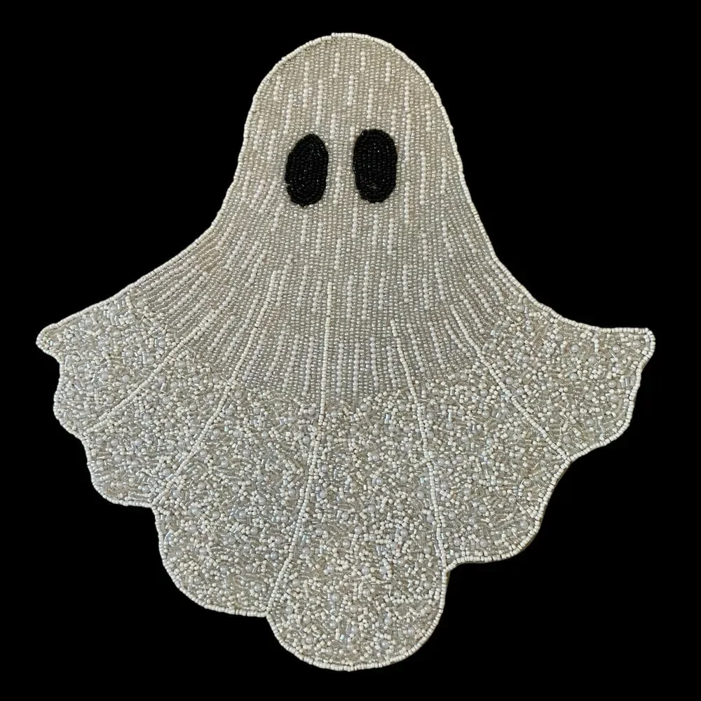 Christian Siriano Halloween Ghost Beaded Placemat 16in White Silver Glam New